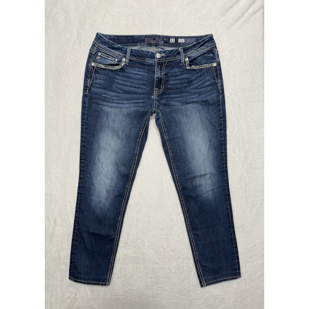 Miss Me Womens Skinny Jeans Medium Wash Embroidered Mid Rise Sz 31